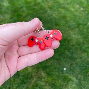 Resin Red Controller Earrings with Silver Accents